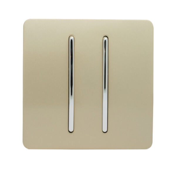 Trendi Switch 2 Gang 2 Way 10 Amp Rocker Light Switch in Screwless Gold