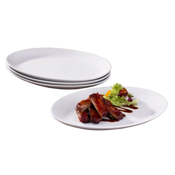 White Oval Steak Plates 4 Piece Set Homebase