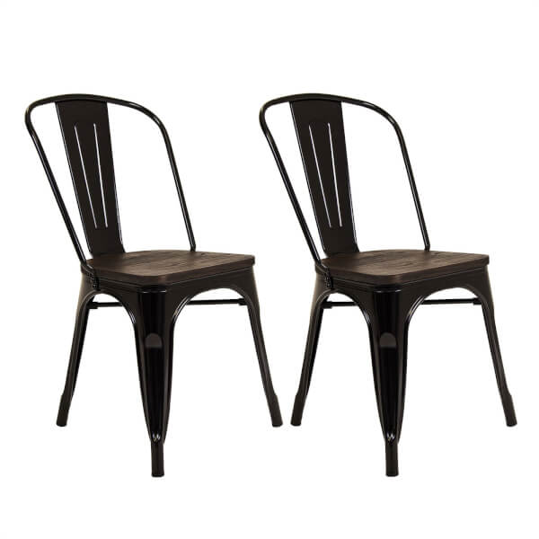 Pair of Metal & Wood Dining Chairs Black Homebase