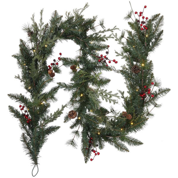 Berry and Cone Pre Lit Christmas Garland 210cm Homebase