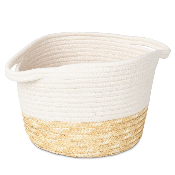 Medium Rope Storage Basket White Top Homebase