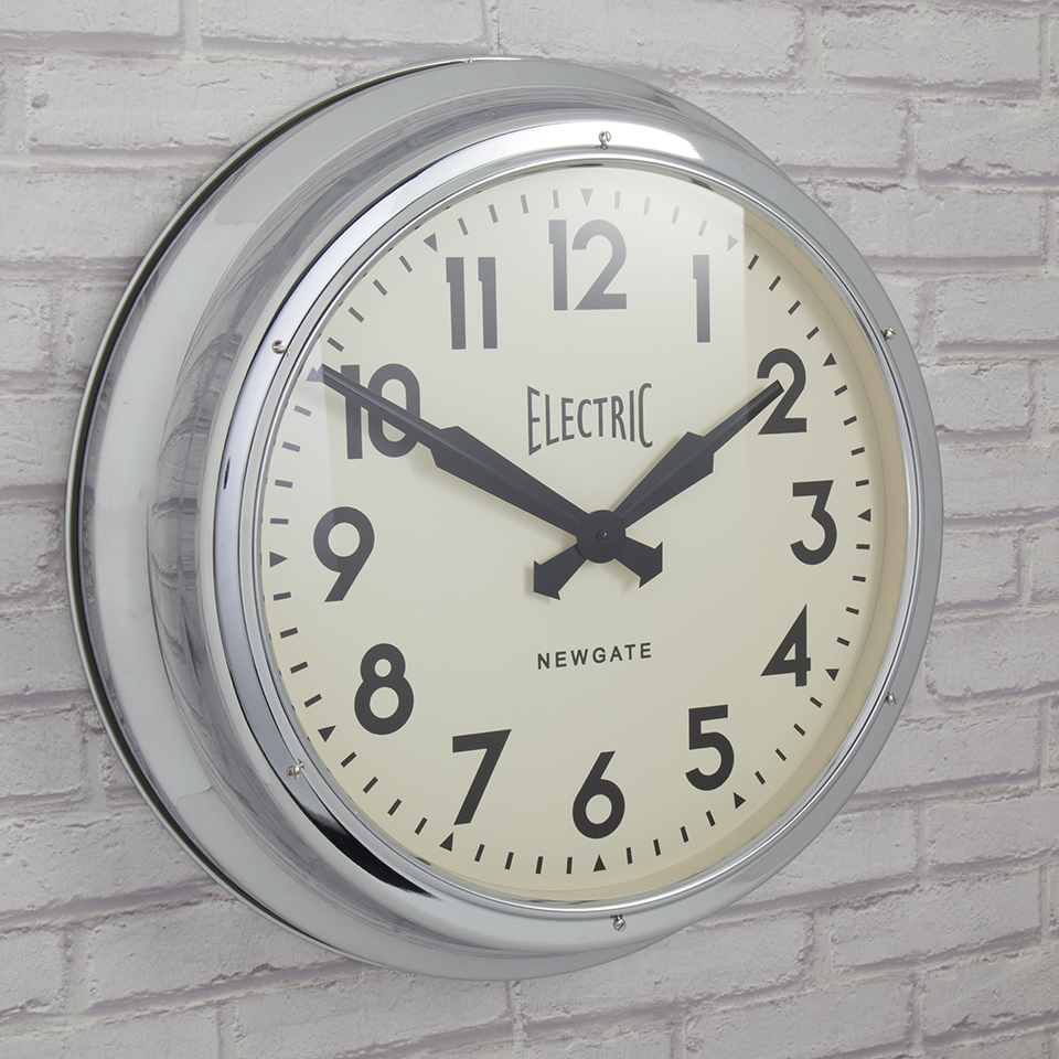Newgate Giant Electric Wall Clock Chrome Homeware