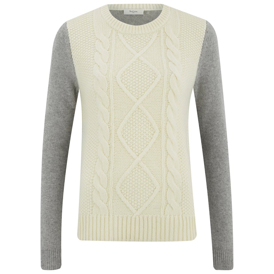 Paul by Paul Smith Women's Cable Front Knitted Jumper Cream Free UK