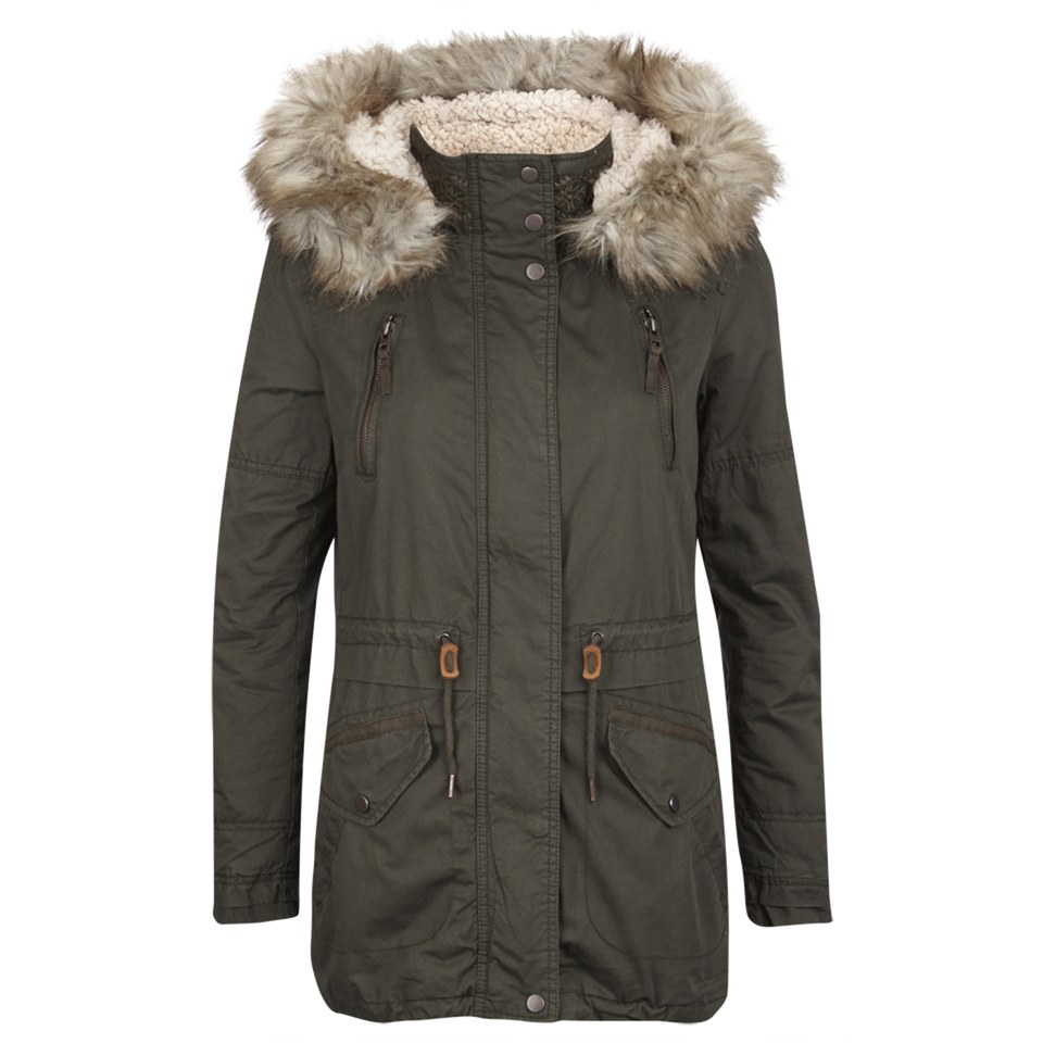 ONLY Womens Lee Canvas Parka Coat - Peat Womens Clothing ...
