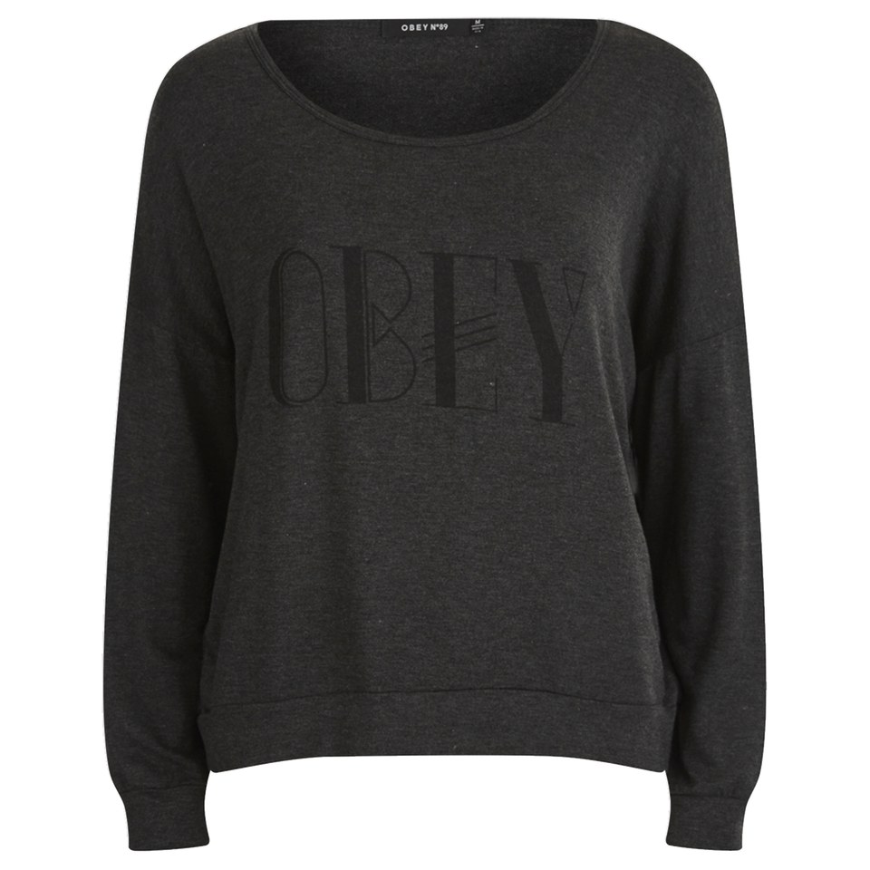 OBEY Clothing Women's Riley Laminate Slogan T-Shirt - Grey Womens ...