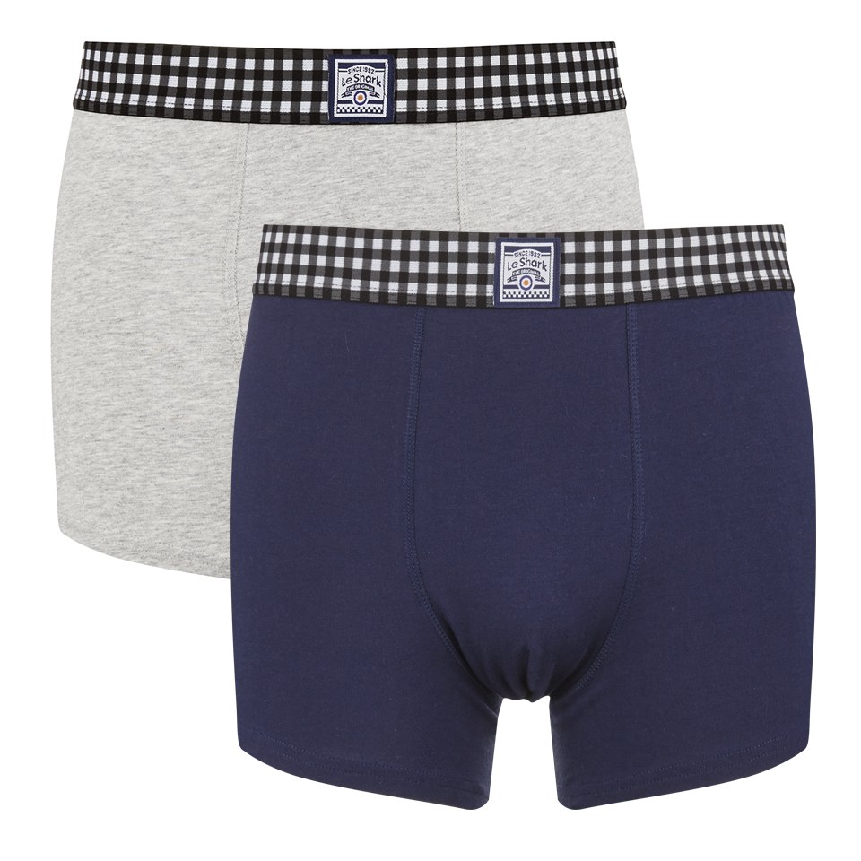 Le Shark Men's 2 Pack Checked Waistband Boxers Medieval Blue/Grey