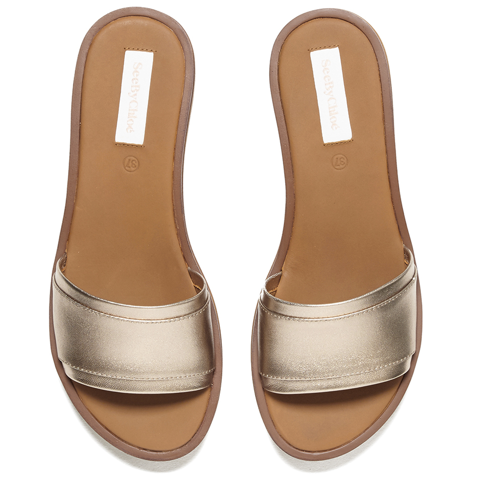 See by Chloe Women's Leather Slide Sandals - Gold - Free UK Delivery ...