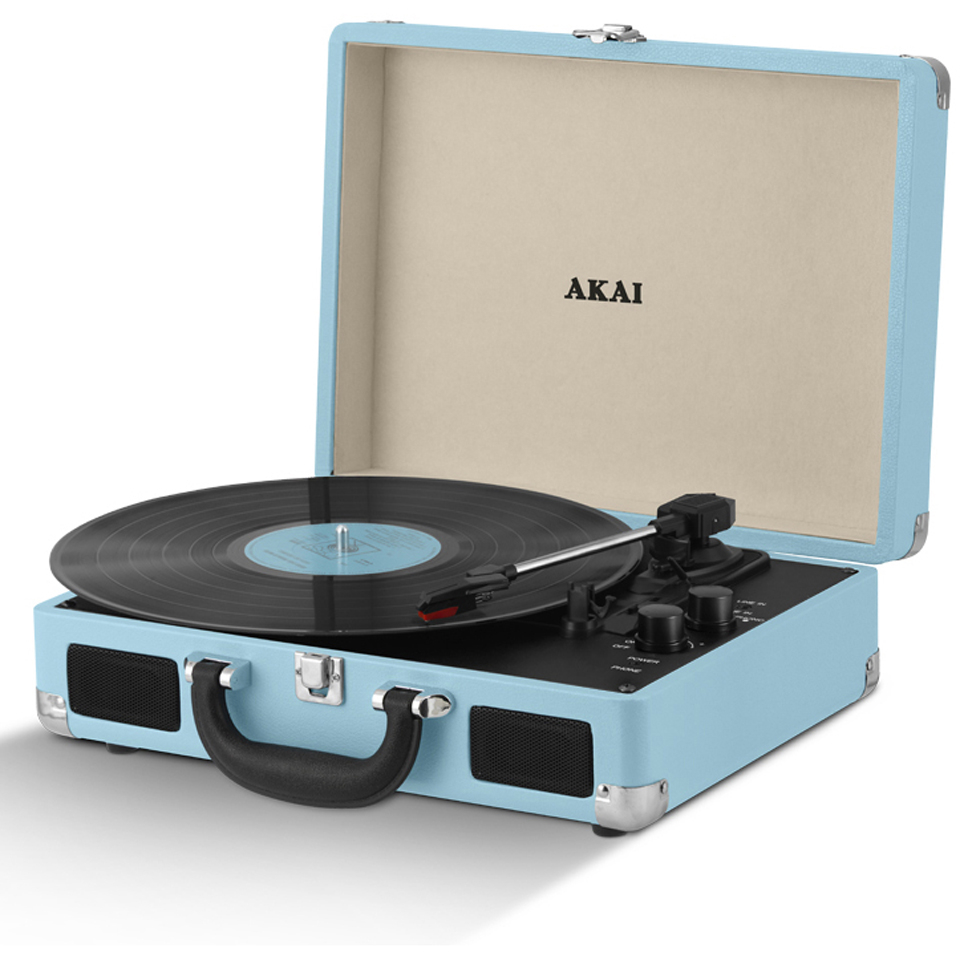 Akai Rechargeable Portable Briefcase Turntable With Built In Speaker Blue Iwoot Uk
