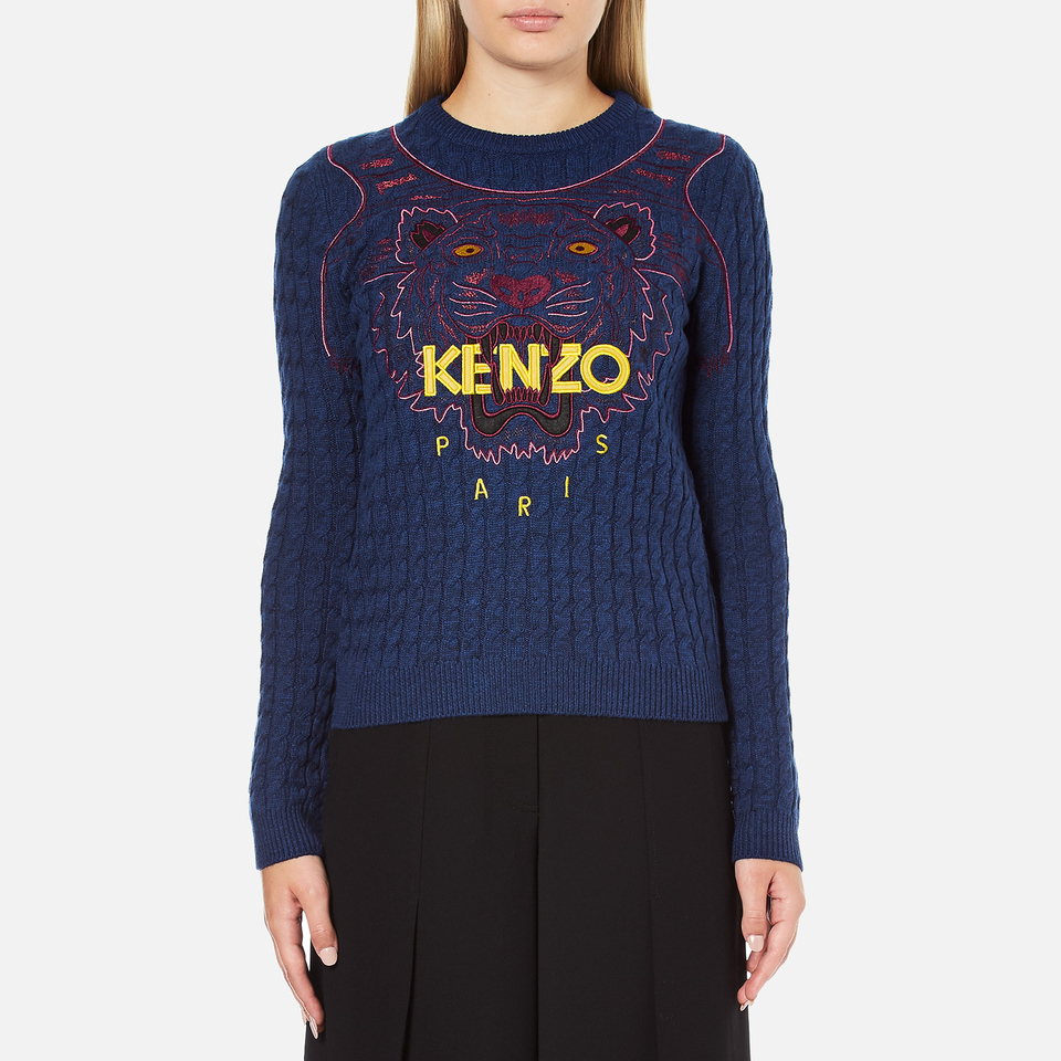 KENZO Women's Long Sleeve Tiger Jumper Blue Free UK Delivery over £50