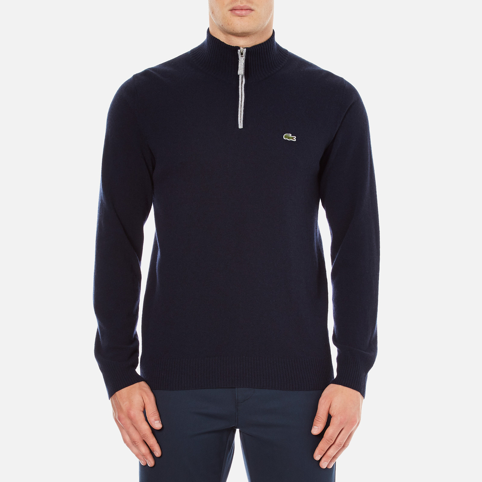 Lacoste Men's Half Zip Funnel Neck Sweatshirt - Navy Blue/Silver Chine ...