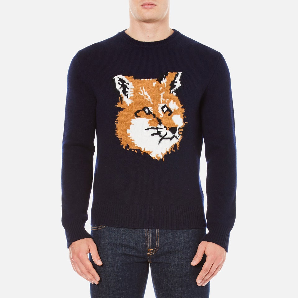 Maison KitsunÃ© Men's Fox Head Jumper - Navy - Free UK Delivery over Â£50