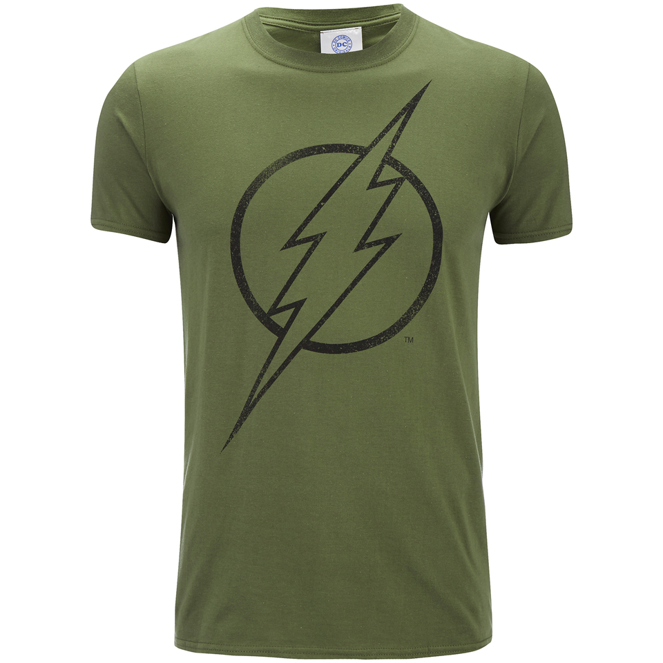 DC Comics Men's The Flash Line Logo TShirt Military Green
