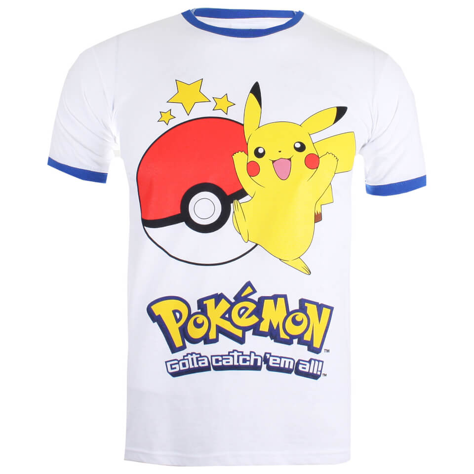 Pokemon Men's Pikachu Ringer T-Shirt - White/Royal Clothing | Zavvi.com