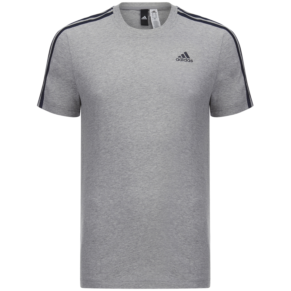 adidas Men's Essential 3 Stripe TShirt Grey Marl Clothing Zavvi