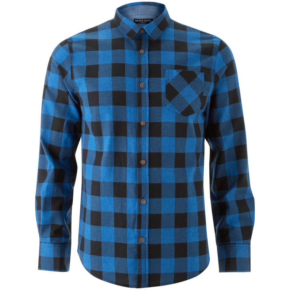 Brave Soul Mens Designer Chambray Checked JackD Long Sleeve Shirt