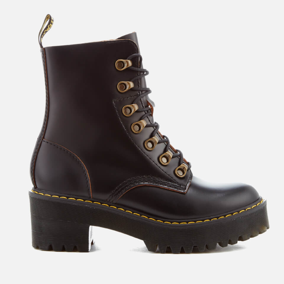 dr martens leona fluff lined heeled ankle boots in black