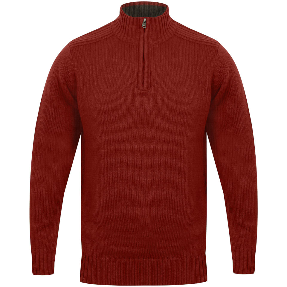 Kensington Men's Zip Down Jumper with Ribbed Detailing Red Mens