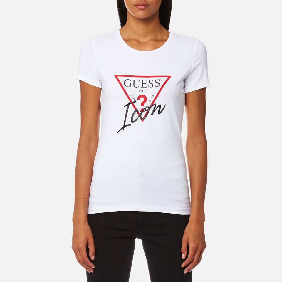 Guess Women S Short Sleeve Icon T Shirt True White
