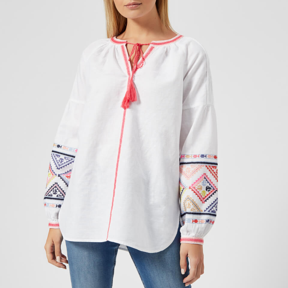 Joules Women's Yolanda Long Sleeve Embroidered Shirt Bright White