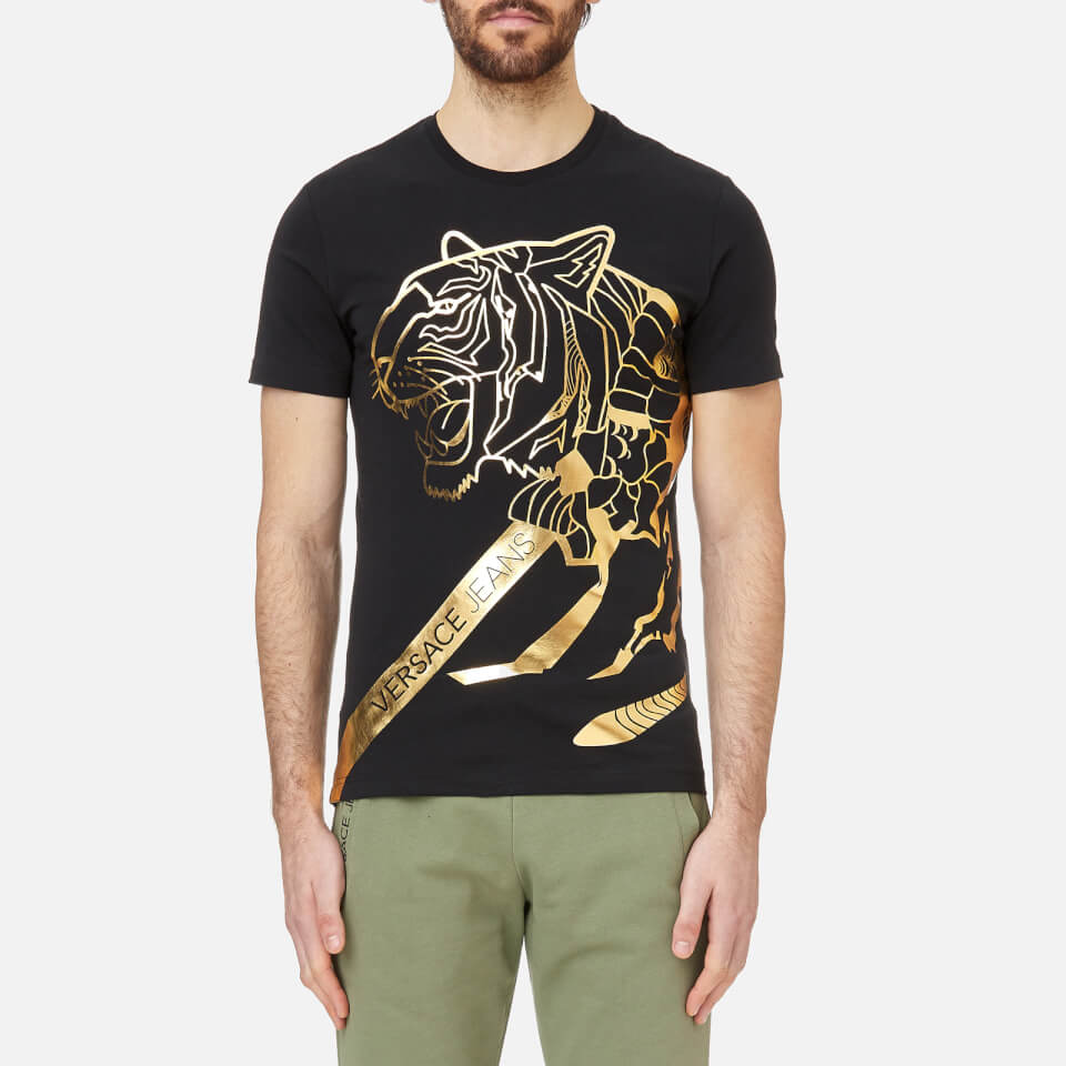 Versace Jeans Men's Foil Print Tiger TShirt Black/Gold Clothing
