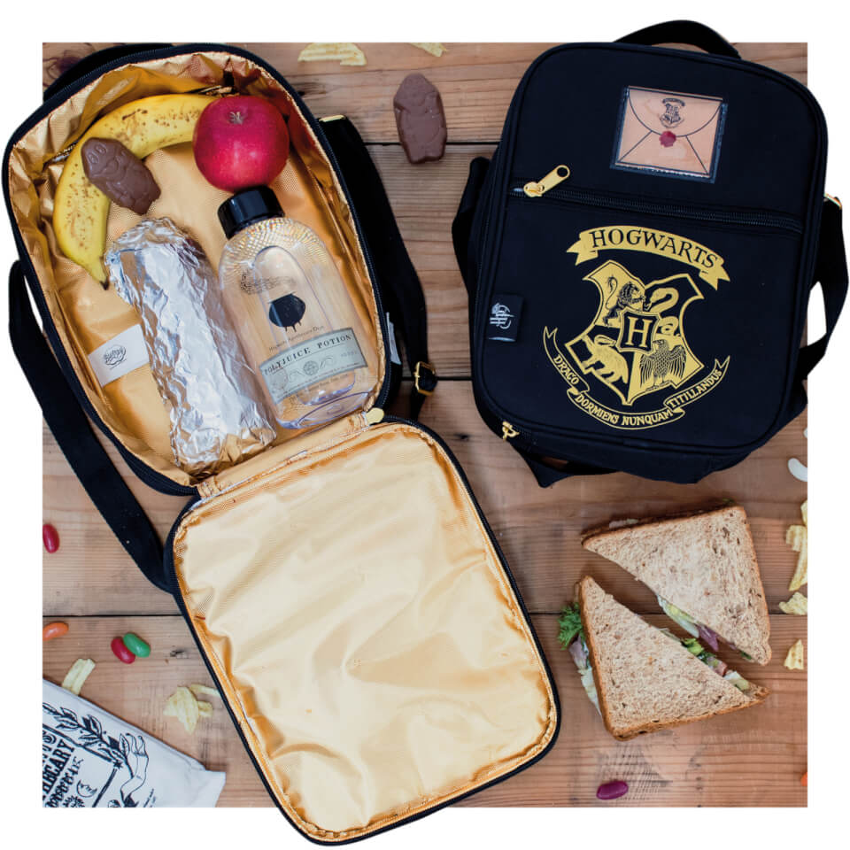Harry Potter 2 Pocket Lunch Bag Black/Gold Traditional Gifts Zavvi UK