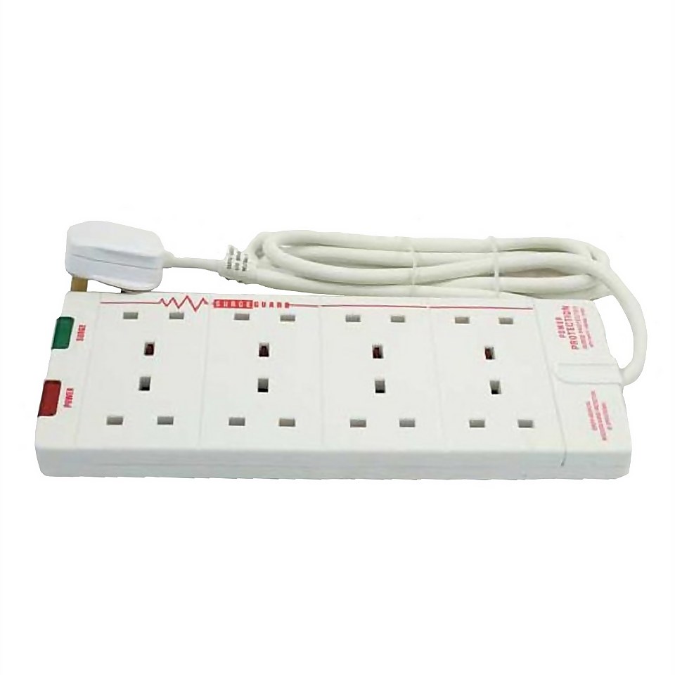 Masterplug 8 Socket Surge Extension Lead 2m White Homebase