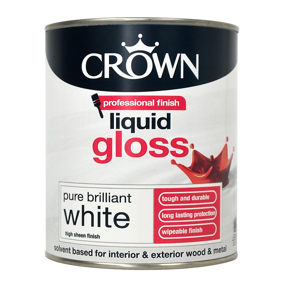 Crown Pure Brilliant White Liquid Gloss Paint 750ml Homebase