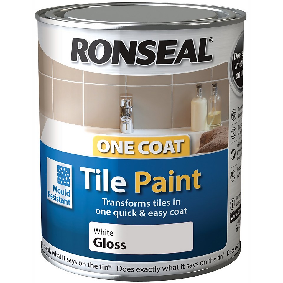 Ronseal Pure Brilliant White One Coat Hi Gloss Tile Paint 750ml Homebase