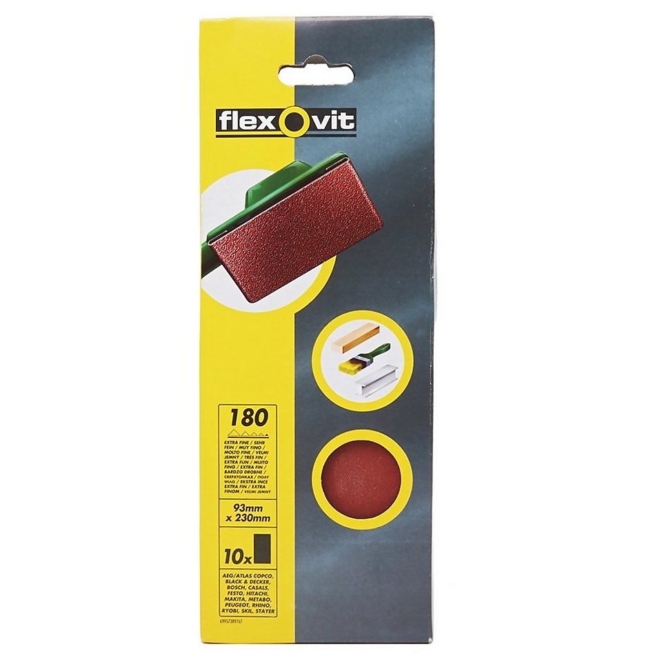 Flexovit PTA Sanding Sheets 1/3 Unpunched 93 x 230mm 180 Grit