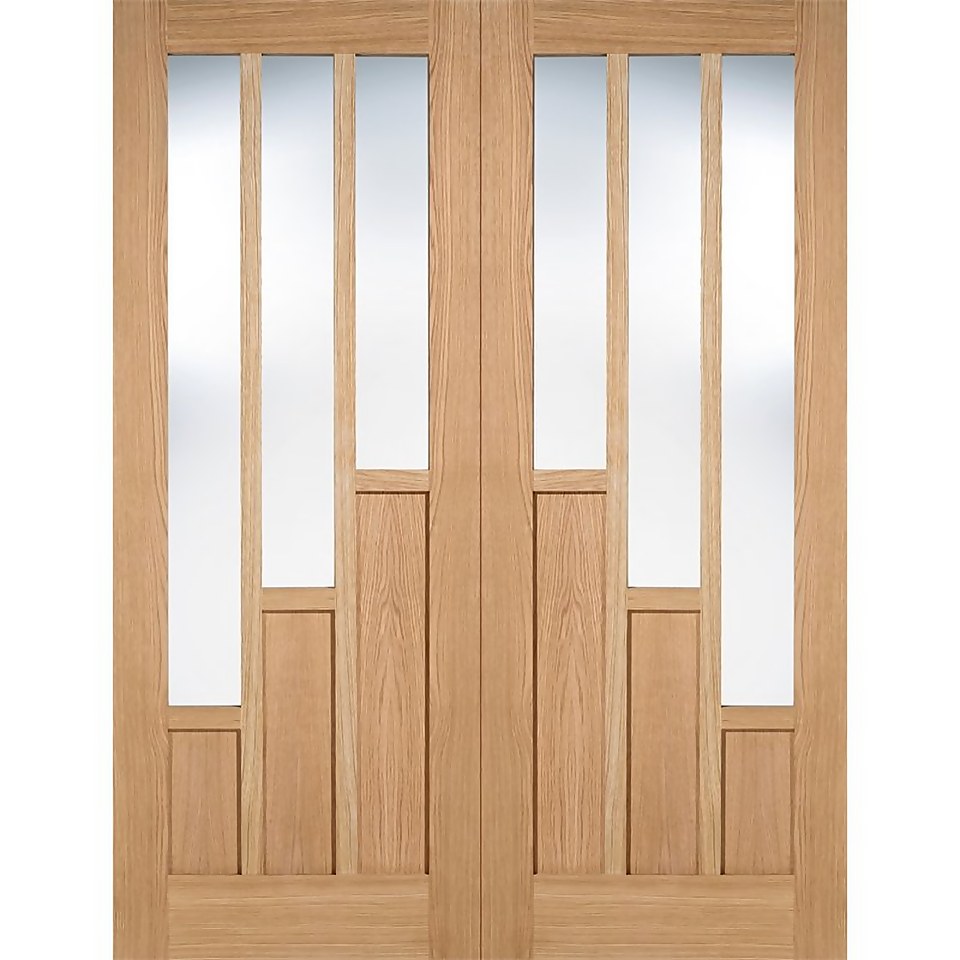 Coventry Internal Glazed Unfinished Oak 3 Lite Pair Doors 915 x