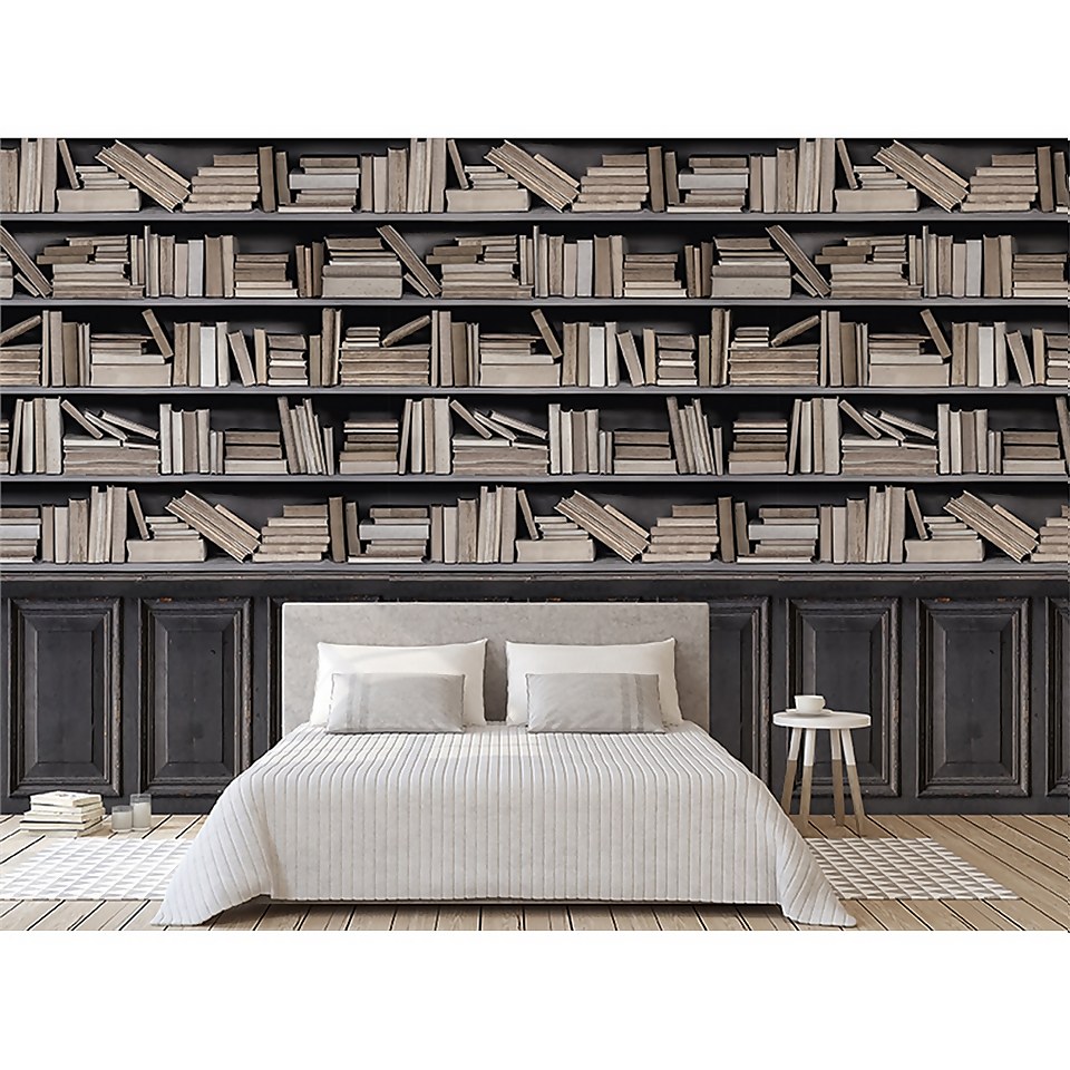 Grandeco Bookshelf Digital Wallpaper Mural Homebase