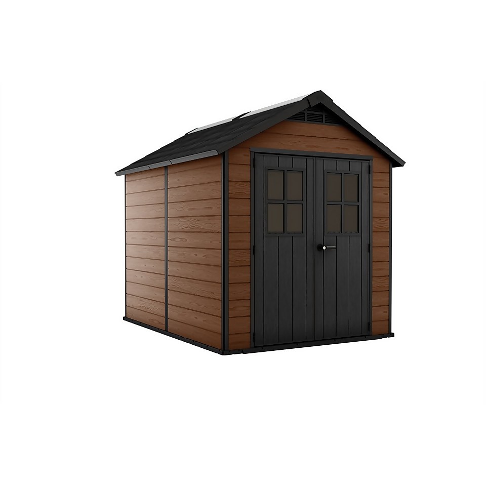 keter newton outdoor garden storage shed 7.5x9ft brown