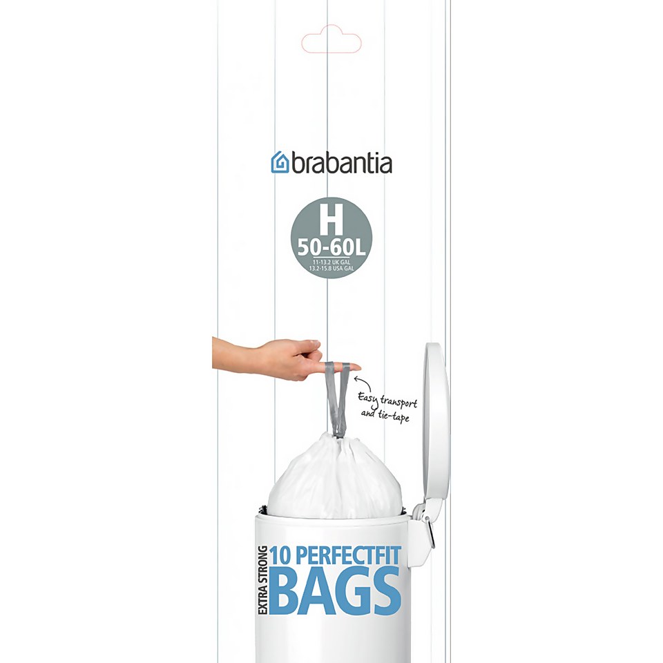 Brabantia Bin Liners 50L and 60L 10 Pack White Homebase