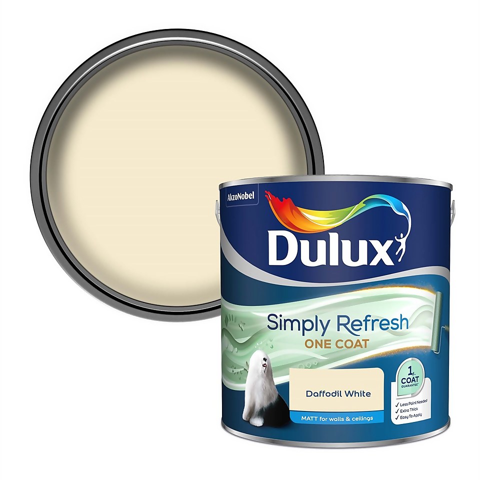 Dulux Simply Refresh One Coat Matt Emulsion Paint Daffodil White 2.5L Homebase