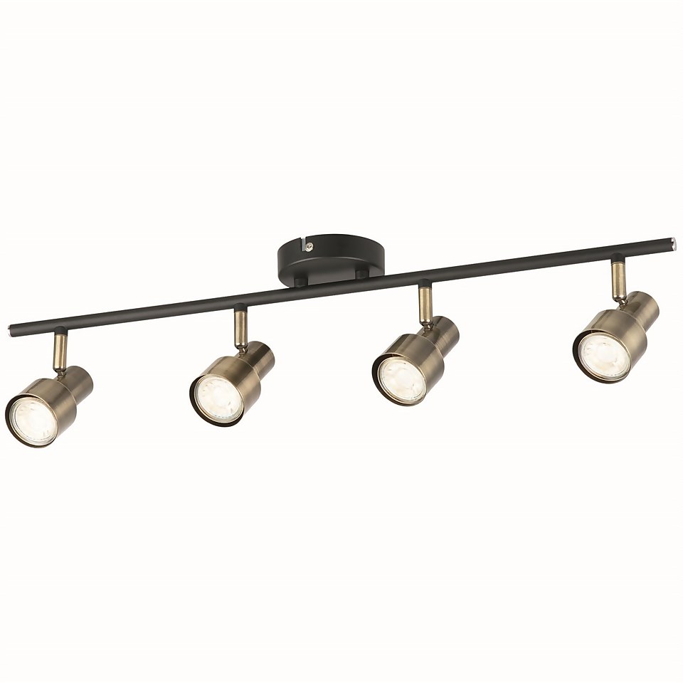 Noah 4 Lamp Spotlight, Plate, Black/Antique Brass Homebase