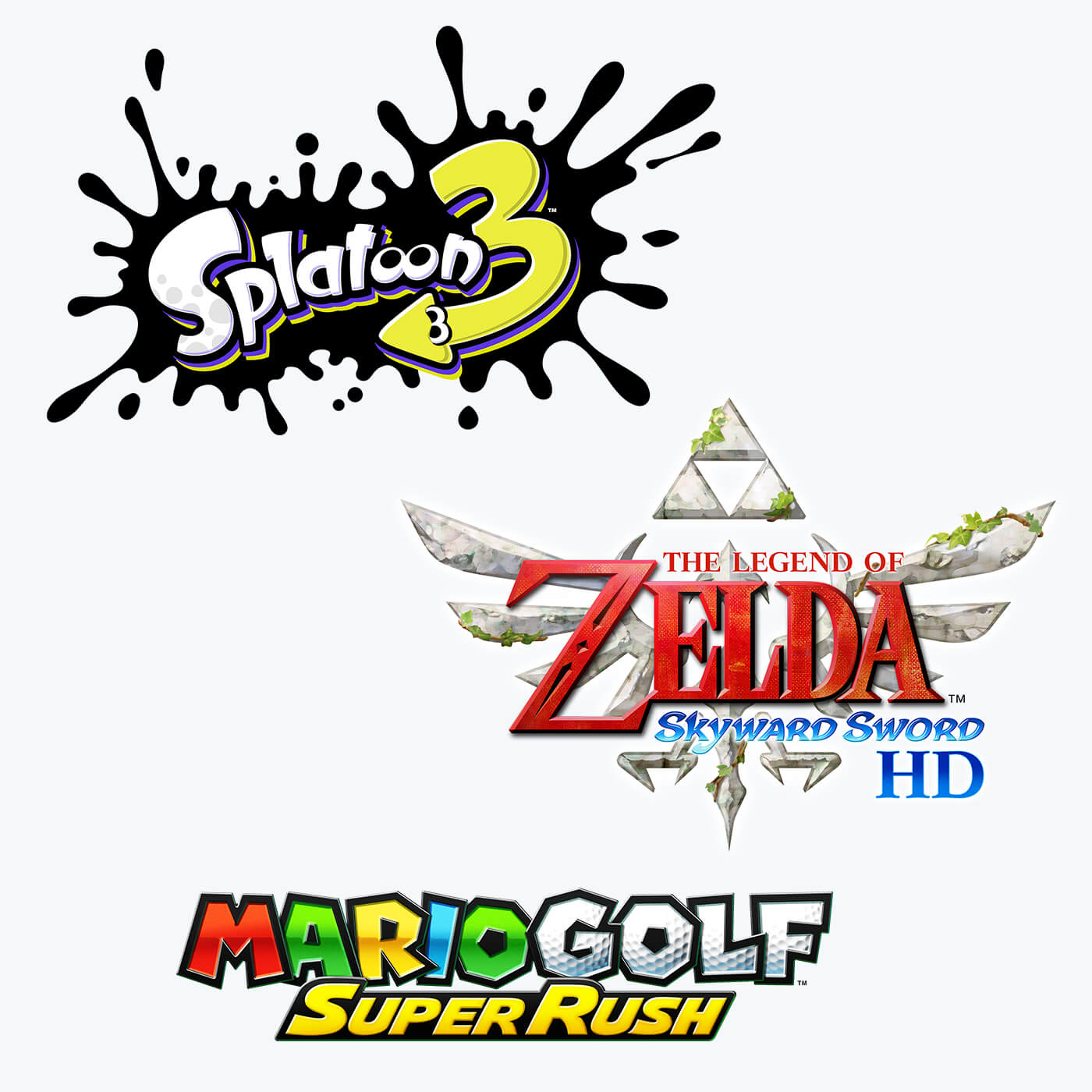 Splatoon 3  |  The Legend of Zelda: Skyward Sword HD  |  Mario Golf: Super Rush